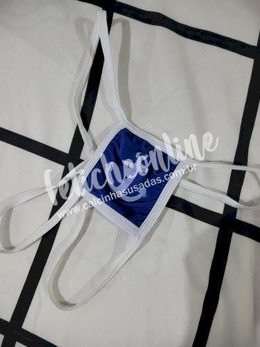 Calcinha usada Fio dental azul e branca